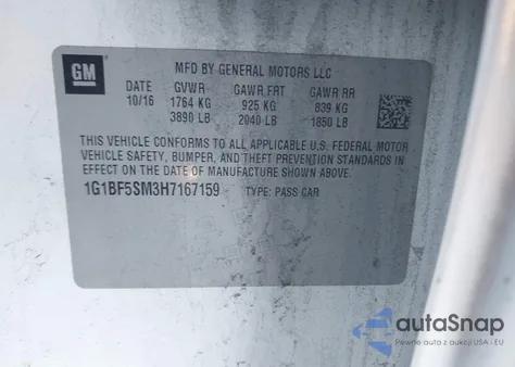 2017 Chevrolet Cruze Premier Auto z USA, uszkodzony, nr VIN 1G1BF5SM3H7167159